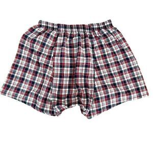 Hanes Mens Boxers Cotton Blend Elastic Waist Red White Navy Plaid SZ M